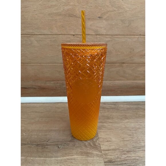 VHTF NWT Starbucks Orange Jeweled Tumbler With Straw 24 oz - Picture 1 of 7